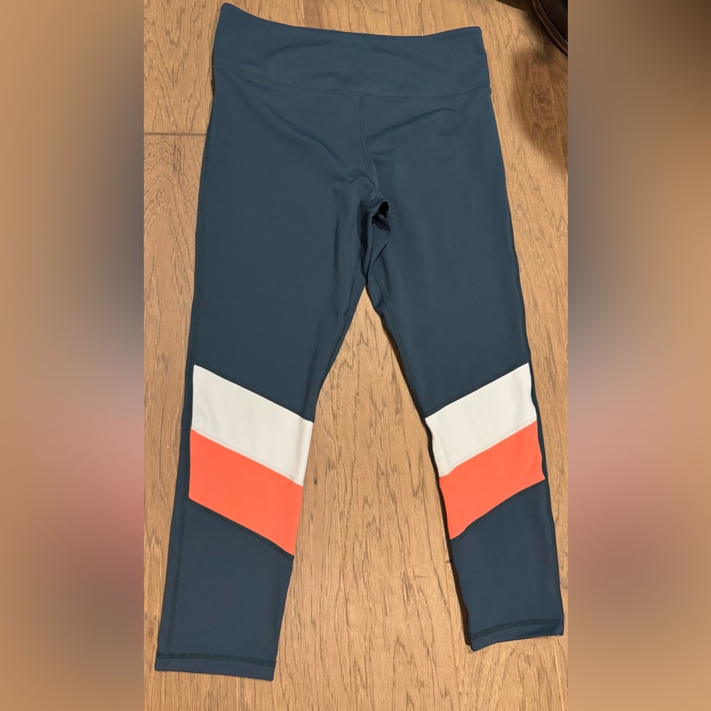 Colorblock Leggings - Navy, White, and Orange